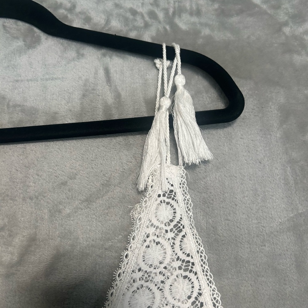 Serra Lace See Through Swim Coverup Dress Women’s Large White Tie Straps - Picture 7 of 9
